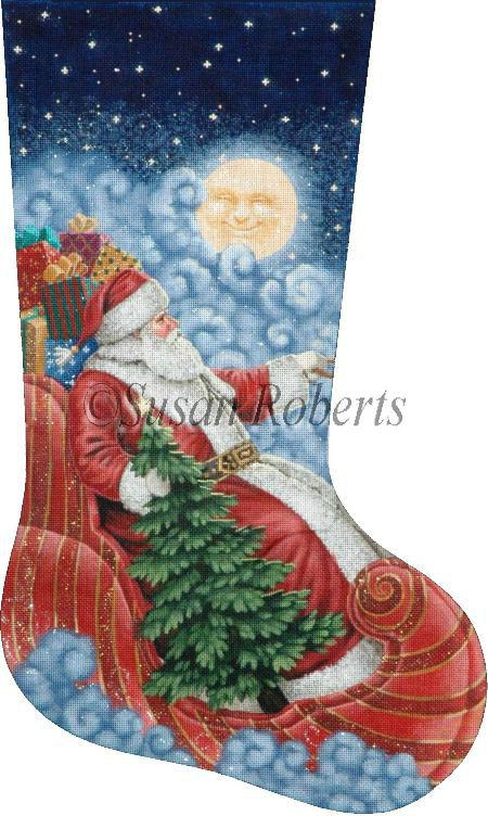Moonlight Santa Christmas Stocking