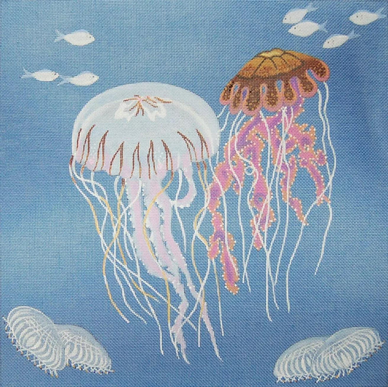Jellyfish on Blue Canvas